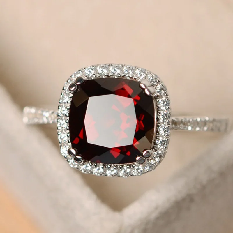 Women's Silver Plated Rings Ruby Emerald Sapphire Wedding Engagement Jewelry Wholesale Hot Selling Fashion Accessories 3