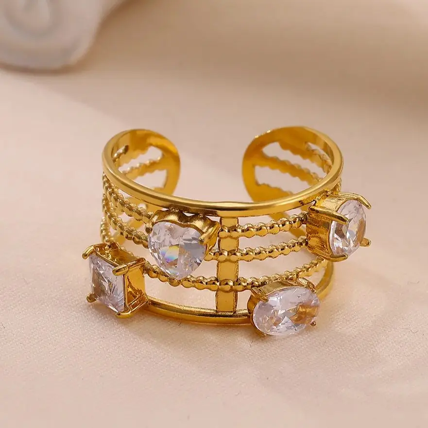 Multi-Layer Geometric Zircon Ring for Women