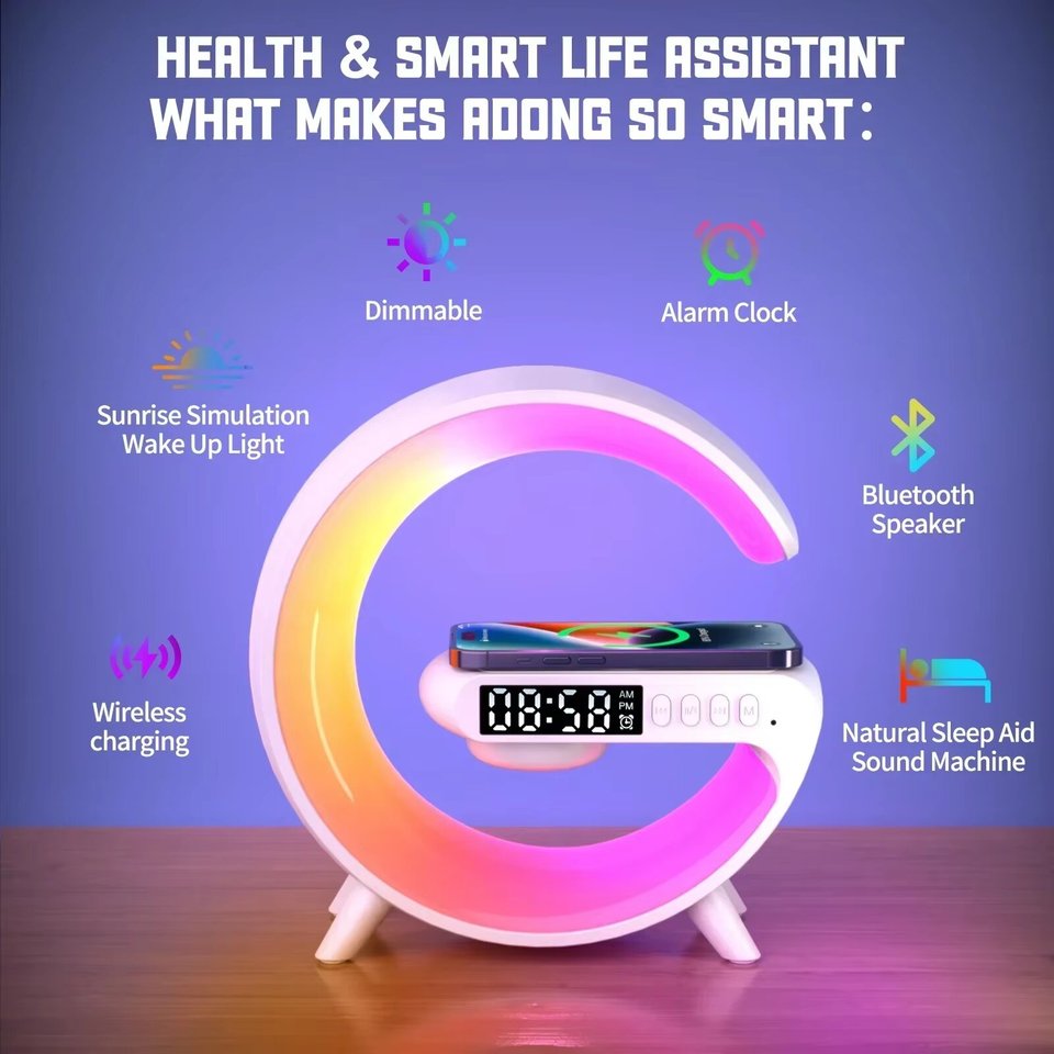Multifunction RGB Light Bluetooth Speaker Alarm Clock 15W Wireless Charger Stand Pad For iPhone Samsung Fast Charging Station