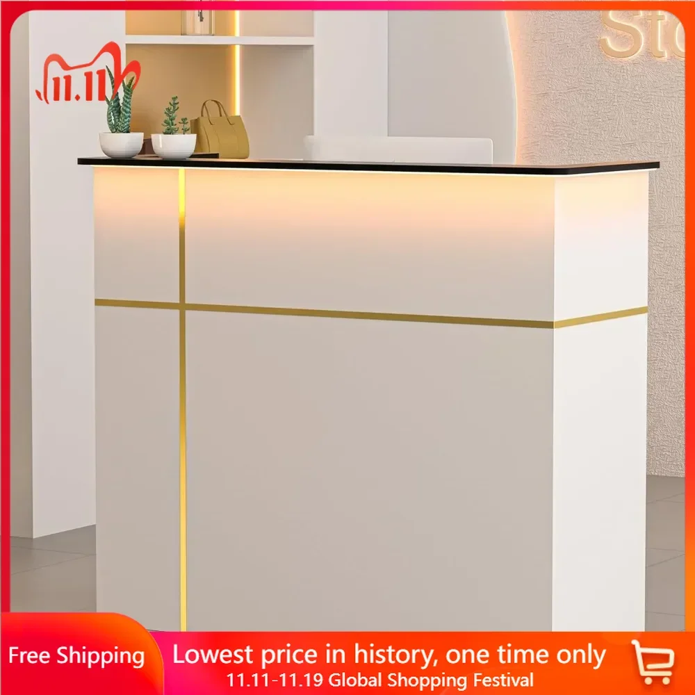 Reception Desk, Modern Front Table Equipped Lockers & Storage Shelves, Counter Alons, Retail, Home Offices, Reception Room