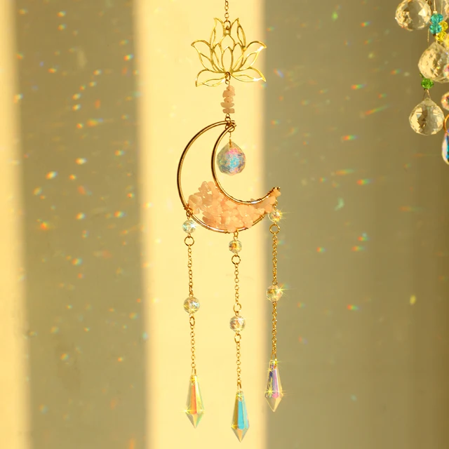 Hold És Lotus Prism Suncatcher Natural Stone Dreamcatcher Hanging Crystal Sun Catcher Rainbow Maker Garden Window Dekoráció - Image 3