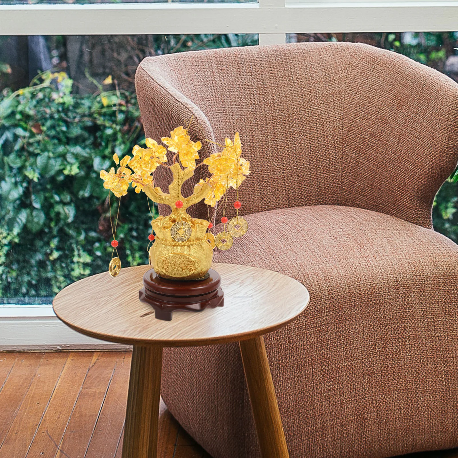 

19cm Natural Crystal Tree Money Tree Ornaments Bonsai Style Wealth Luck Feng Shui Ornaments Home Decor(with Gold Coins and Base)