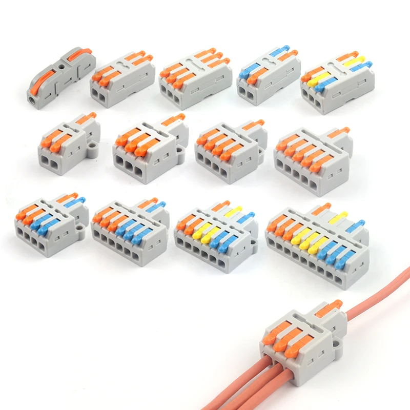 Mini Quick Wire Conductor Connector Universal Compact 2/3 Pin Splicing Push-inTerminal Block 1 in multiple out with fixing Hole 50pcs yellow pct 102 push wire wiring connector for junction box 2 pin conductor terminal block wire connector