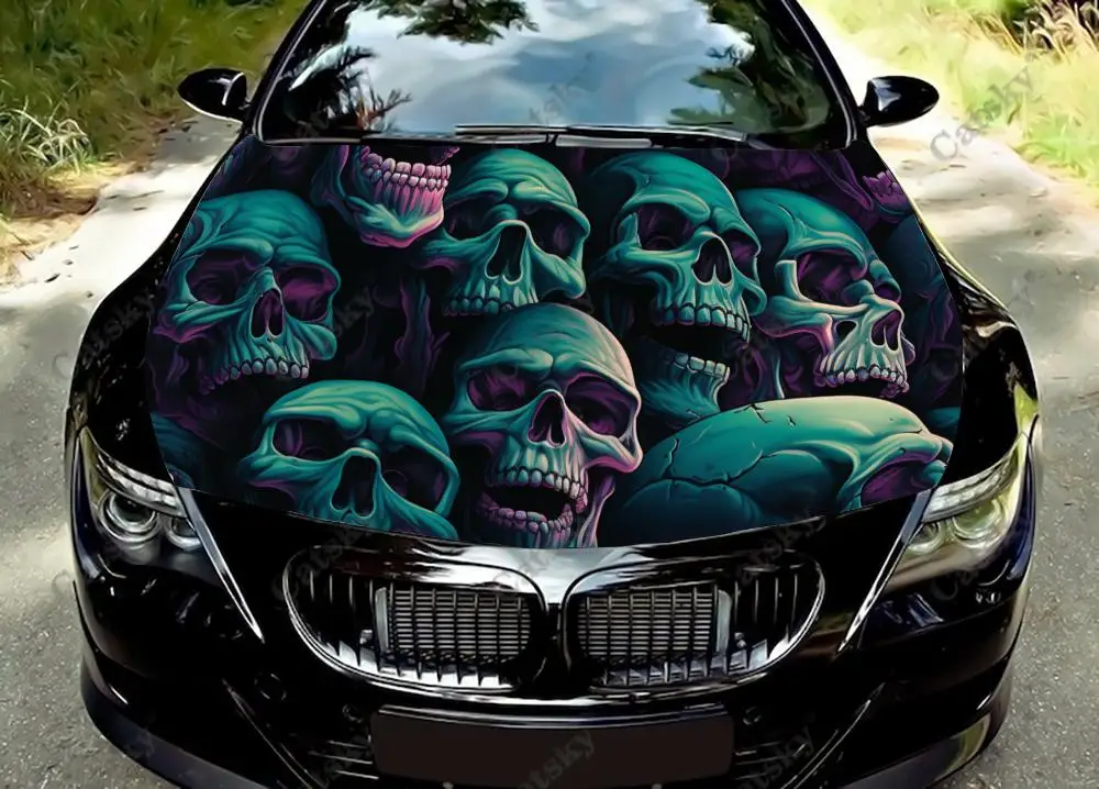 

Colorful Skulls Dark Halloween Car Hood Vinyl Stickers Wrap Vinyl Film Engine Cover Decals Sticker on Car Auto Accessories