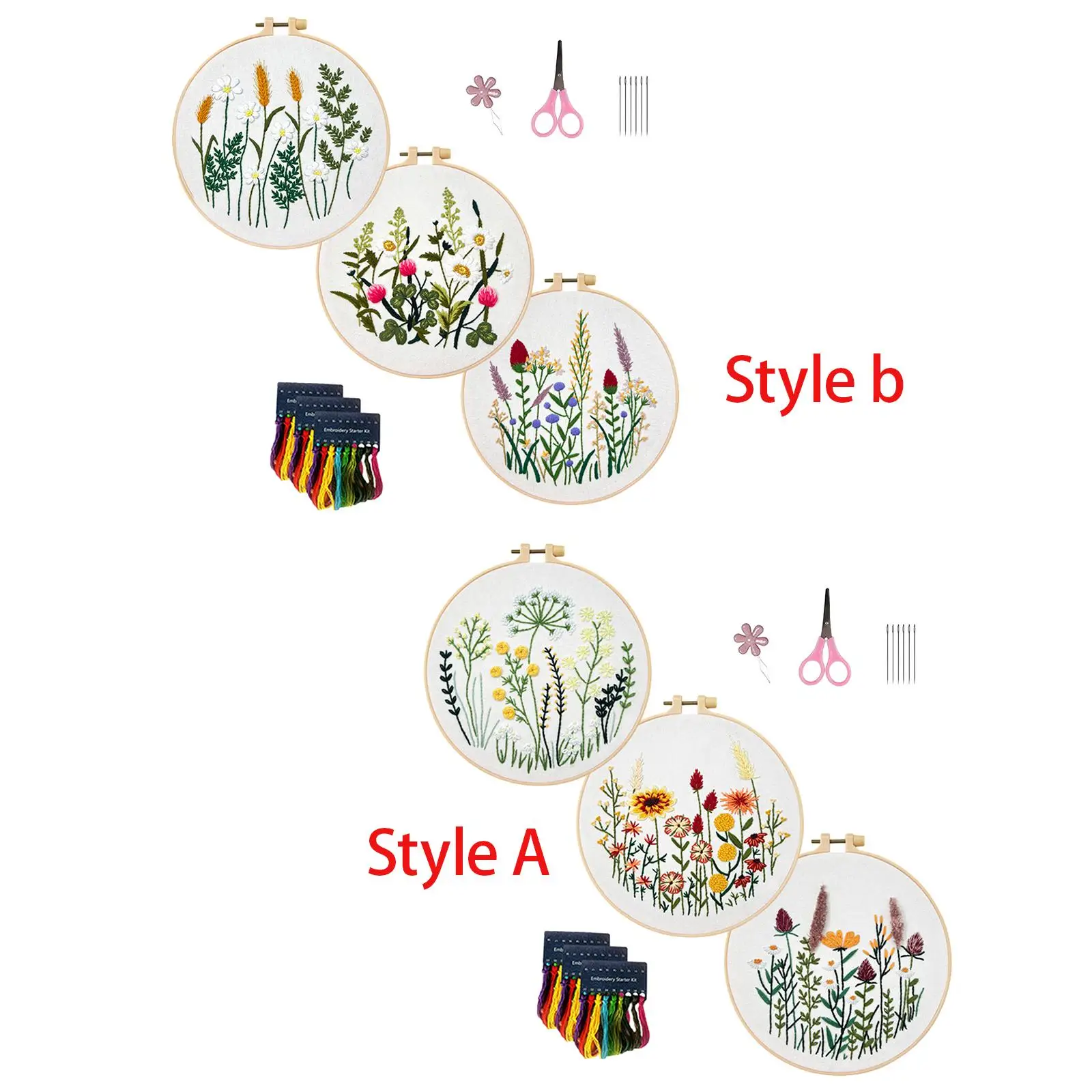 3Pcs Beginner Embroidery Set Home Decoration Needlework Embroidery Hoops Starter Tools for Handcraft Enthusiast Adults DIY Art