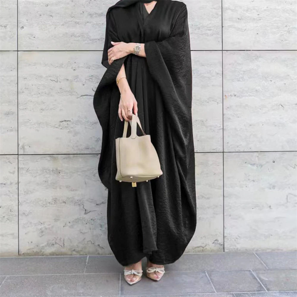 S31fefd07d6044b5cbaafbdd7481d1811w Ramadan Open Satin Muslim Kimono Abaya For Women Kaftans Robe Femme Musulmane Cardigan Dress Islam Turkey Prayer Clothes Kebaya Mallzona