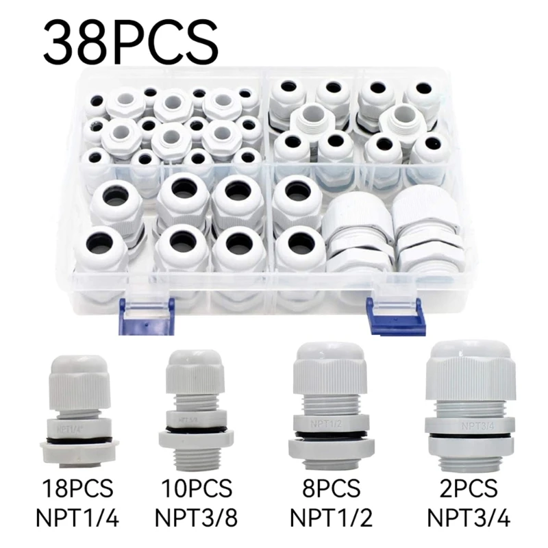 

38 Pcs Outdoor Cable Gland Joints Waterproof Cable Connector Plastic Cable Grommets NPT Type Cable Fitting Easy Install