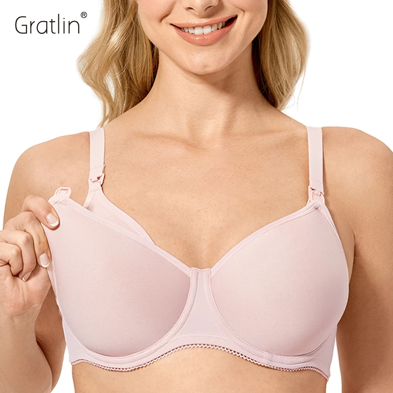 Gratlin Nursing Bra Maternity Plus Size D DD E F G H Cup Full Coverage Lightly Padded Breastfeeding Clothes Pregnancy Postpartum nursing bra ladies bra women bra full cup bra