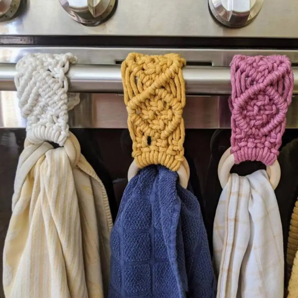 Towel Ring Hanging Clothes Rack Versatile Crochet Kitchen Towel Hanger Easy Hanging Solution for Dish Towels Stylish for Various