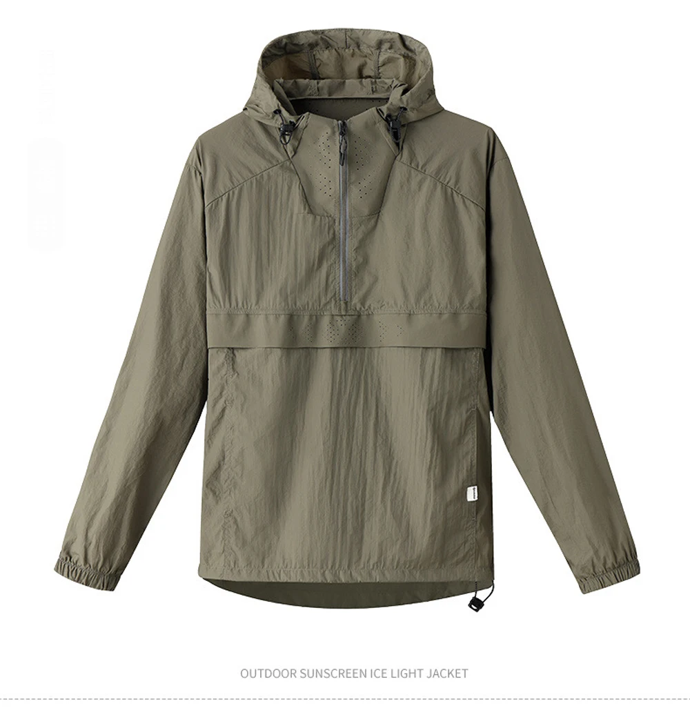 Spring Summer Men Lightweight Anorak Jacket Fashion Man Half Zip Sunscreen Hooded Coats Men UPF50+ Windbreaker Waterproof Jacket
