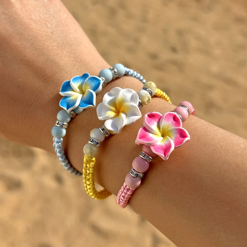2025 New Bohemian Colorful Big Flower Polymer Clay Bracelet for