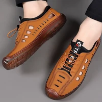 Été hommes sandales en cuir Tendon semelle sans lacet plat sandales décontractées en plein air plage sandale chaussures pour hommes Sandalias De Hombre 2025 4
