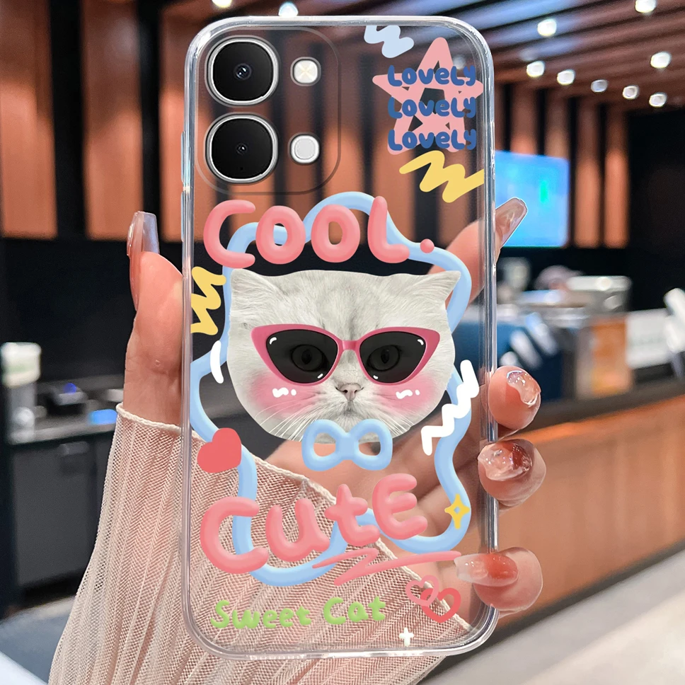 Cute Cat Cartoon Soft TPU Protective Phone Case - Clear Silicone Shockproof Cover