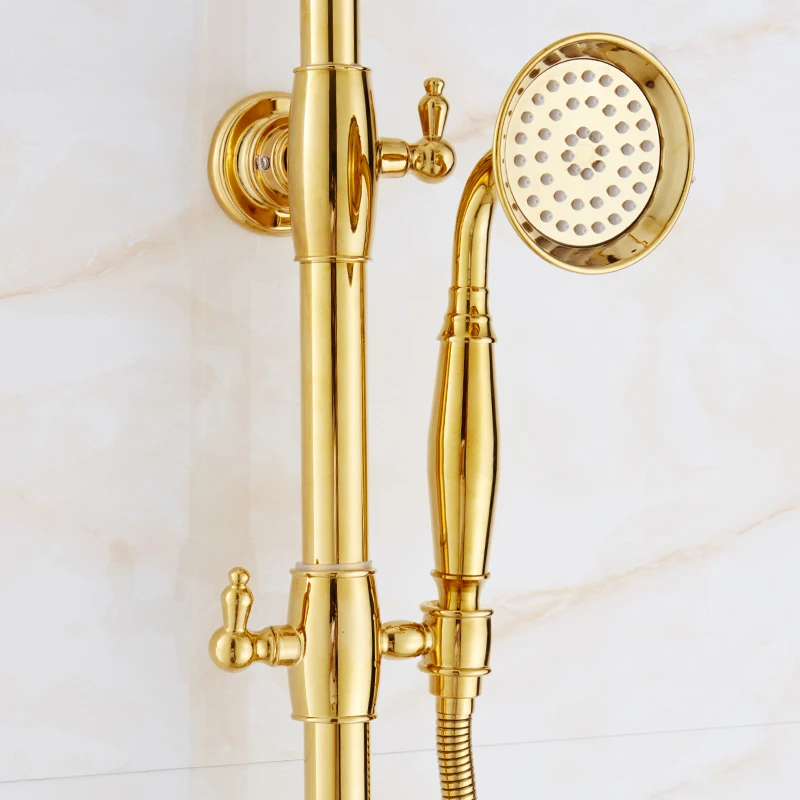 

Gold shower set, all copper antique shower, European style faucet, lifting and lowering gold cold and hot shower