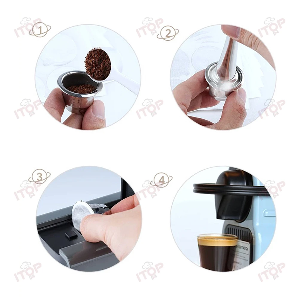 Espresso Coffee Capsules Set Coffee Capsulas Stainless Steel Refillable Nespress Capsule Reusable Filters