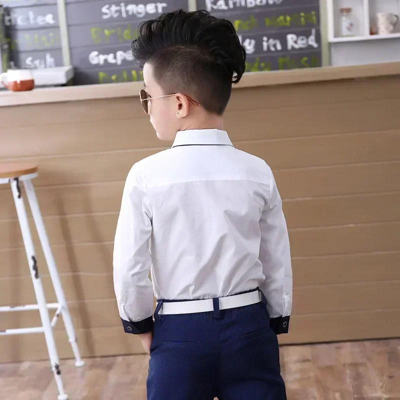 Boys Blouses Long Sleeved Shirts England Style Outerwear Kids Necktie Jacket Spring Autumn 2 To 10Yrs Children's Clothing