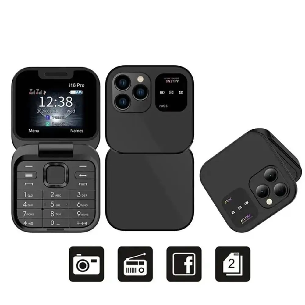 

Mini Foldable Mobile Phone Lightweight Flip Phone for Students Adults Support Dual SIM Card Multiple Languages 63x63mm 1000mAh