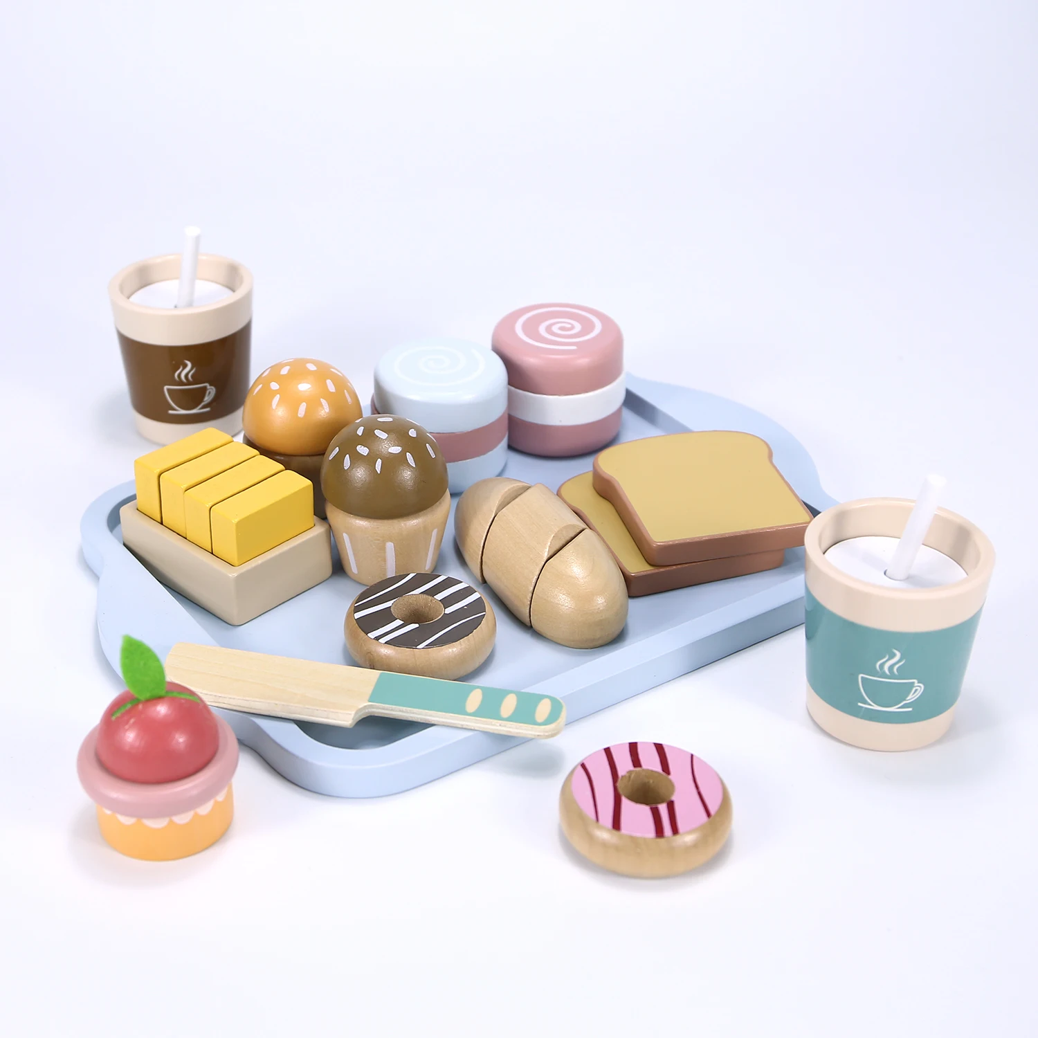 Kids Wooden Toys Afternoon Tea Toy Set Cake Ice Cream Tea Time Playset Toddler Pretend Play Kitchen Accessories kitchen toys pretend kitchen toys wooden ice cream playset wooden tea set toy