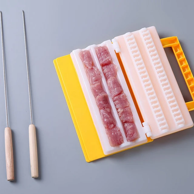 Új Double Row Bbq Hús Nyárs Gép Multifunkcionális Újrafelhasználható Műanyag Készítő Kebab Szerszám Konyhai Kiegészítők Kemping - Image 4