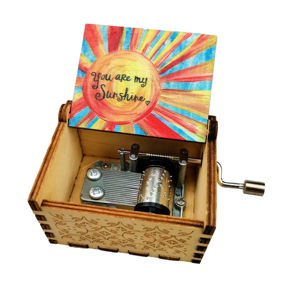 Eco-friendly Retro Carved Pattern Music Box Smooth Handle Music Box Exquisite Rotating Home Decoration