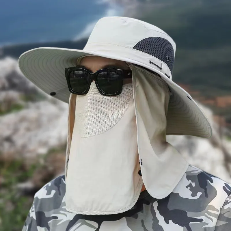 Sun Hat Sun Protection Hat Sun Hat Summer Men Hats Outdoor Sun Protection Detachable with Large Brim Hiking Mask Fishing Outdoor Detachable Beach Hat