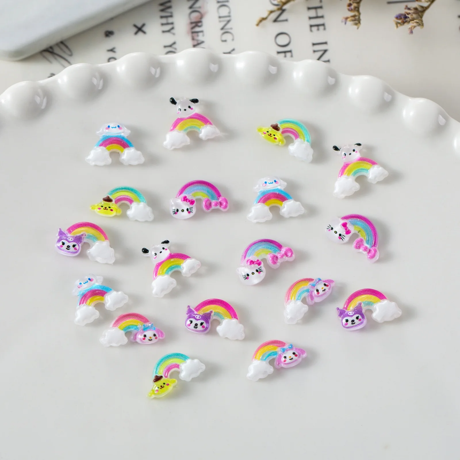 50pcs Resin Mini Cartoon Rabbit Rainbow Art Nails Flatback Stone Applique DIY Wedding Scrapbook Decor Jewelry Accessories Crafts