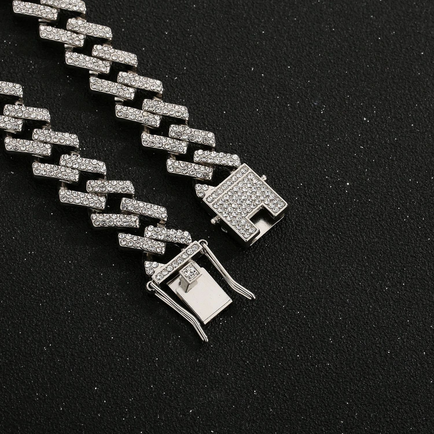 New Hip Hop Rhombus Cuban Necklace Iced Out Bling Necklace Men's Women's 12mm Wide Hip Hop Crystal Fashion Jew
