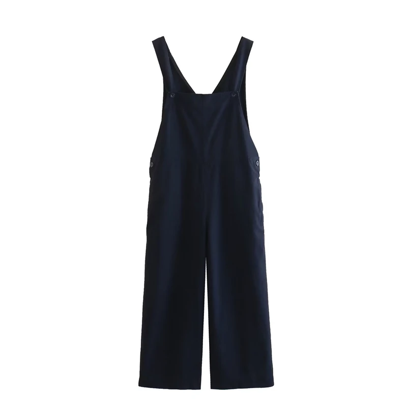 

2023 Summer New Women's Loose And Thin Dark Blue Sling Square Collar Jumpsuit Casual All-match Suspenders Wide-leg Pant