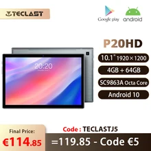 Teclast P20HD Android 10 Tablets 10.1 Inch 4GB RAM 64GB ROM 1920x1200 UNISOC SC9863A Octa Core 4G Network Wifi Camera Tablet PC