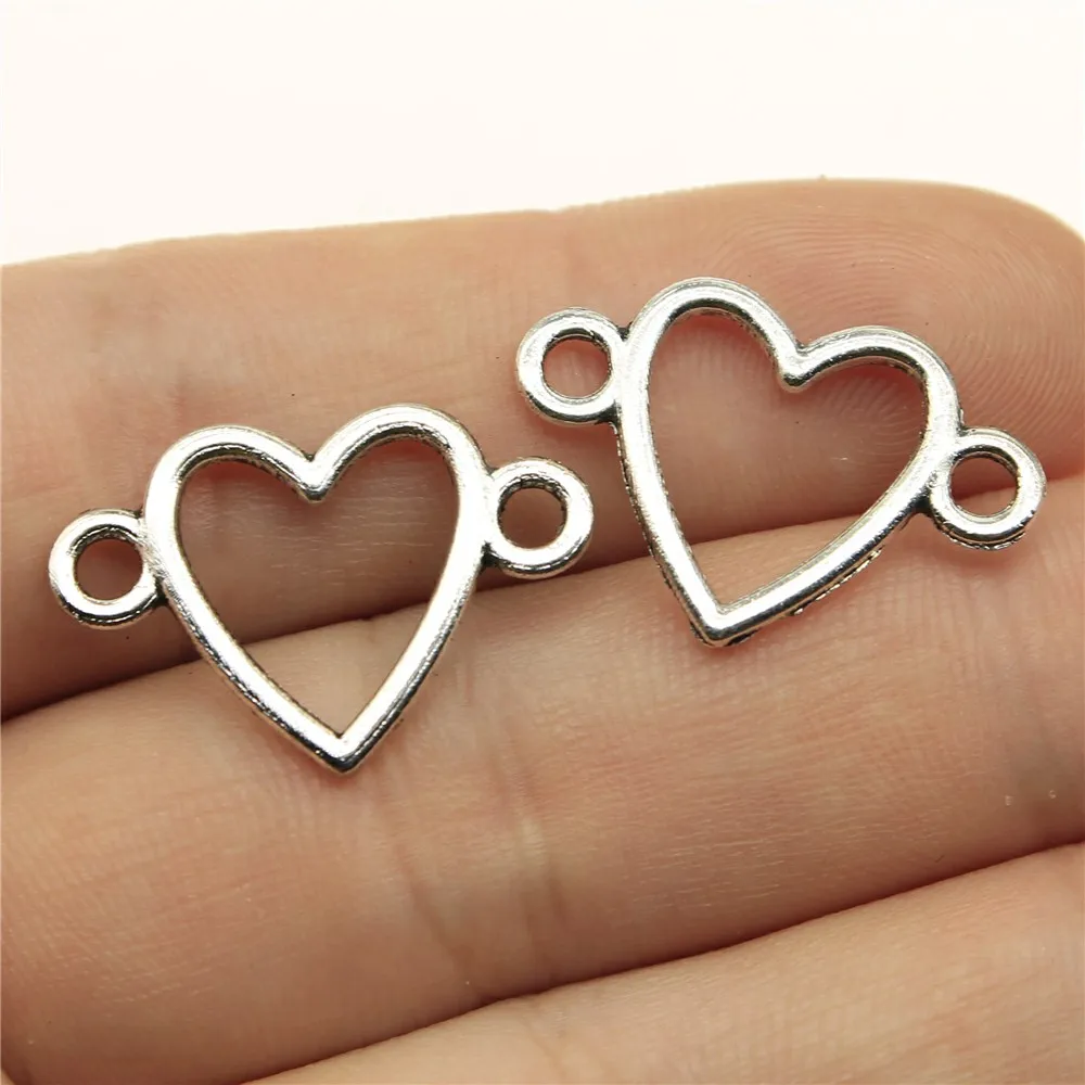

40pcs Charms Heart Link Connector 16x24mm Antique Bronze Silver Color Pendants Making DIY Handmade Jewelry
