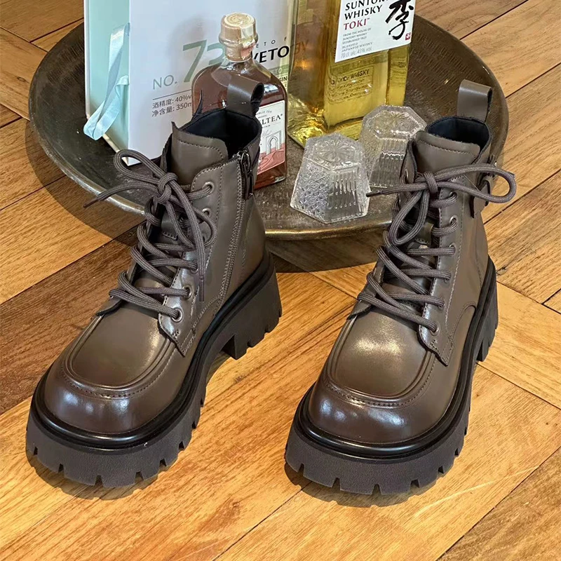 New Short Tube Boots For Women Autumn Winter Fashion Lace-up Ladies Chelsea Zipper Botas Mujer Boots Sports Platform Women Shoes