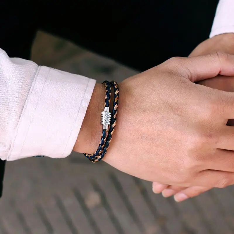 Noter Minimalist Men Bracelet Handmade Braided Leather Braclet Homme Stainless Steel Magentic Clasp Leisure Accessories Pulsera - Image 3