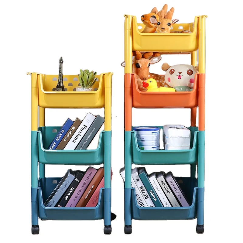 Multifunction Removable 4 Layer Storage Holders Colorful Bookshelf Kids Toy Shelf Baby Rack Bookcase Plastic