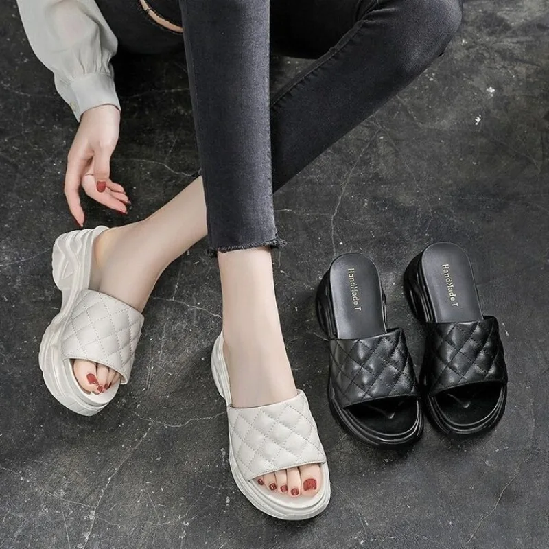 Shoes Low Slippers Casual On A Wedge Slipers Women Slides Platform Luxury Soft Summer Leisure Fashion Rome Hoof Heels cozy