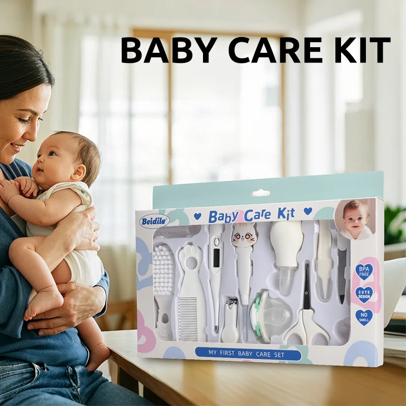 Kit per la Cura del Bambino: Spazzola per Capelli, Tronchesino, Termometro, Massaggiagengive, Spazzolino, Accessori Essenziali per la Salute dei Bambini