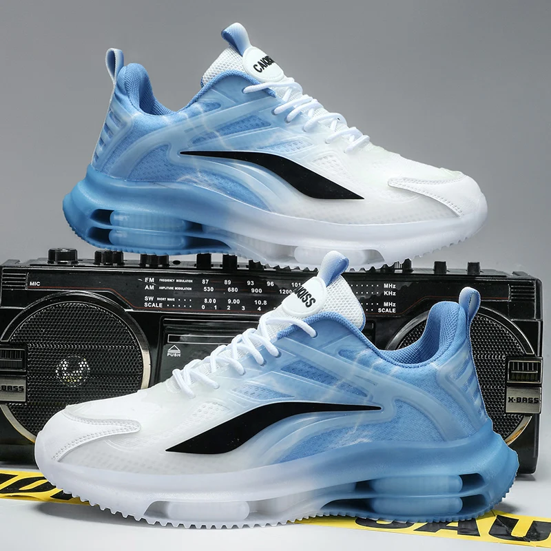 Men's Breathable Sports Shoes - Mesh Breathable Plaid Cushioning Running Shoes for Basketball, Tennis and Casual Use