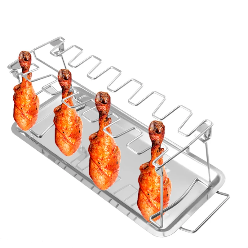 Stainless Steel Chicken Wing Leg Rack Grill Holder Rack with Drip Pan for BBQ Multi-Purpose Chicken Leg Oven Grill