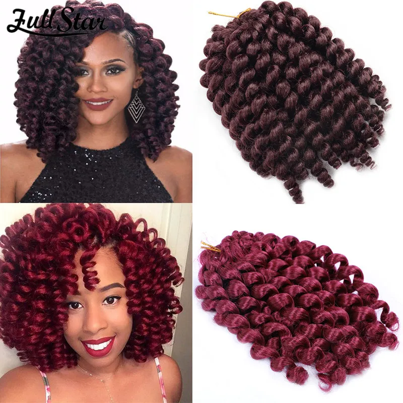 

Ombre Jumpy Burgundy Wand Curl Crochet Braids 20 Strand 8" Jamaican Bounce Curl Synthetic Crochet Hair Extension for Black Women