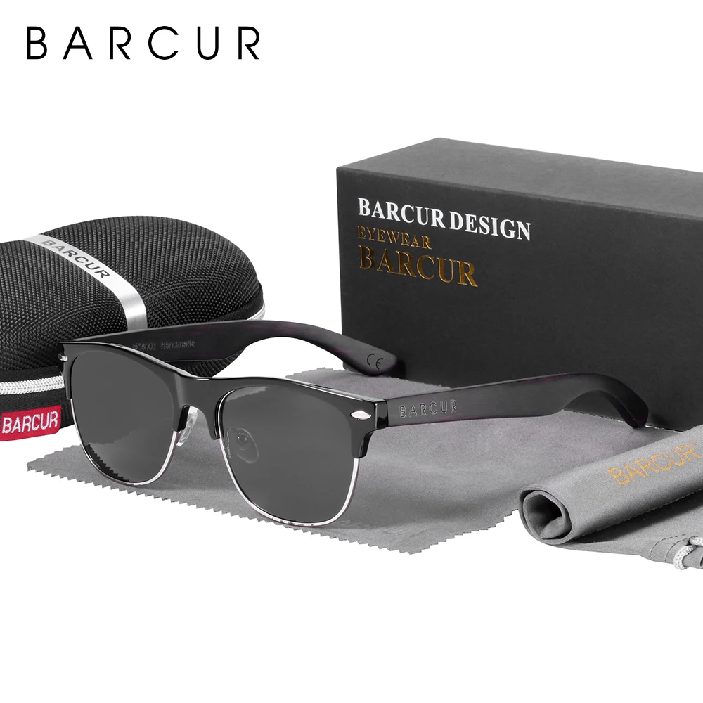 BARCUR Polarized Ebony Black Sunglasses Zebra Natural Wooden Sun glasses for Men Driving Fishing Women Eyewear Accessory Oculos