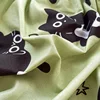 Cat Printed Bed Sheet Green Color Single/Queen/King Size Fitted Sheet with Elastic Band Cartoon Style Bed Sheet for Kids 4