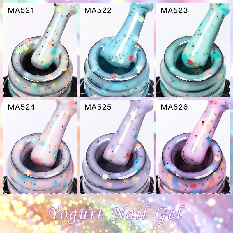 MEET ACROSS 7ml 요구르트 화이트 네일 젤 폴란드어 글리터 칩 방지 오래 지속되는 UV/LED 베르니 젤 봄 여름 손톱 DIY