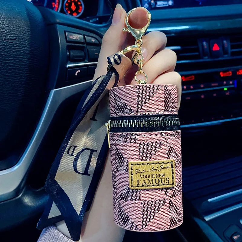 Creative Luxury Leather Plaid Mini Lipstick Bags Keychain Fashion Exquisite Storage Bag Keyring Female bag Car Key Chain Pendant