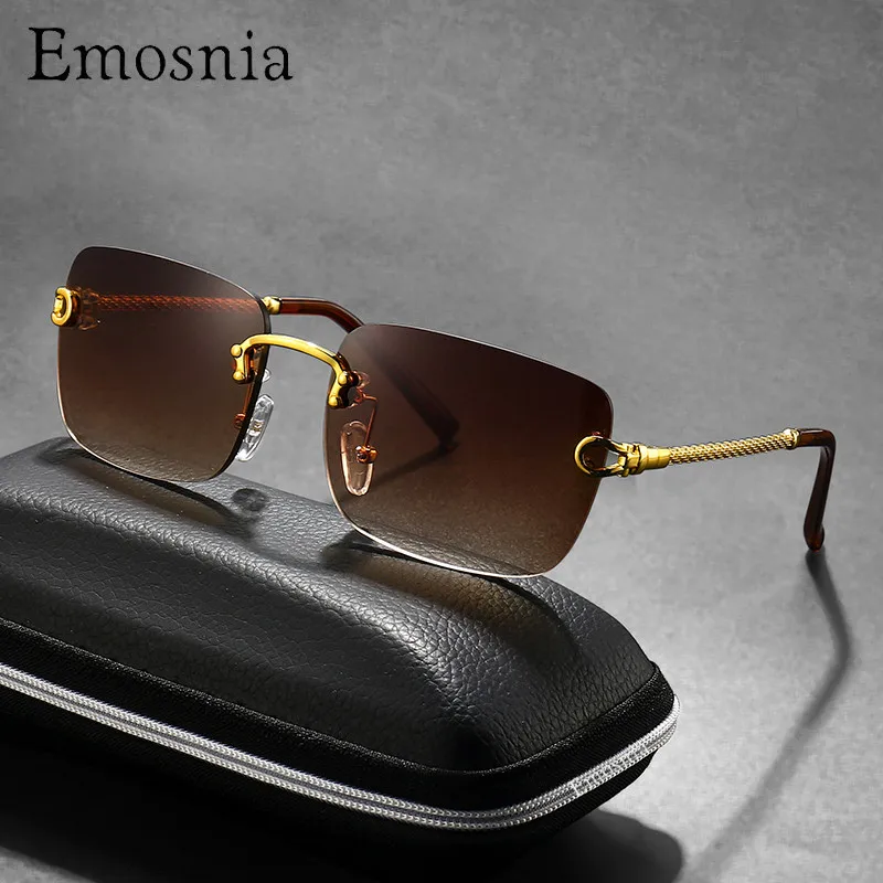 

New Square Trendy Sunglasses Men's Metal Twist Legs Rimless Sun Glasses Women Fashion Top Quality Travelling Eyeglasses UV400