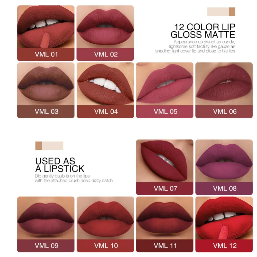 12-Color Velvet Matte Liquid Lipstick Set 4