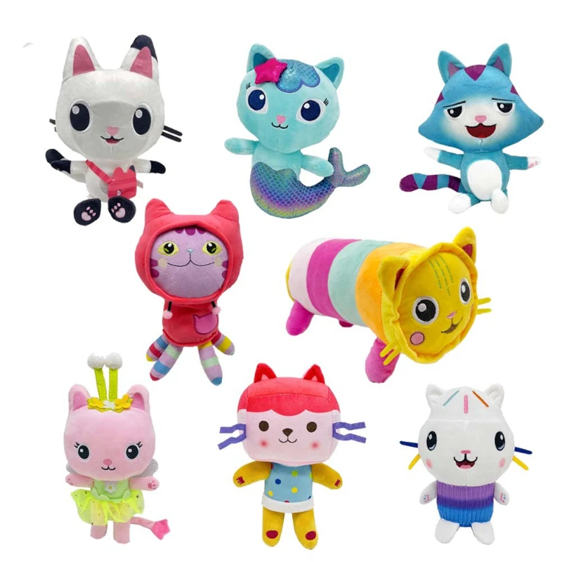 

New Gabby Dollhouse Mermaid Cat Doll Plush Toy Cartoon Stuffed Doll Animals Smiling Cat Gaby Girl Doll Children Christmas Gifts