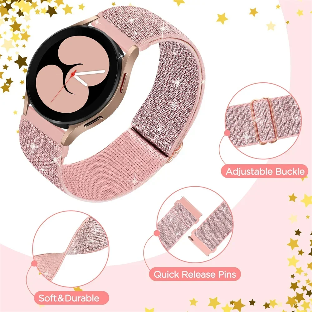 Bohemian Elastic Shiny Watch Strap, 20mm/22mm Bracelet Band