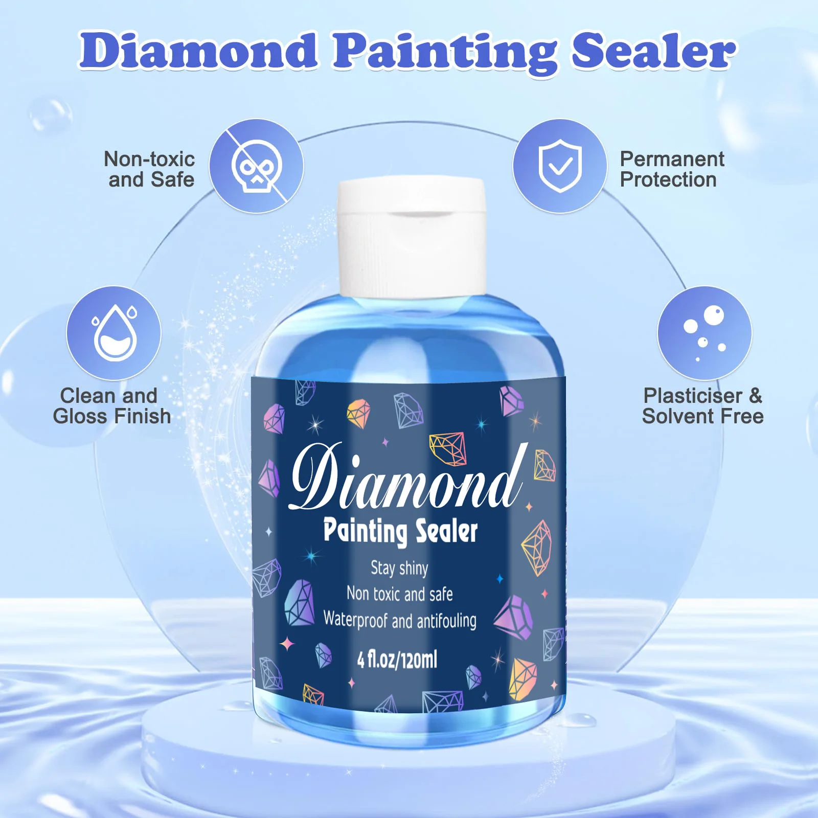 Diamond Painting Sealer, 240ml/120ml, 5D, Glue, Permanent Hold & Shine Effect, Conserver for Jigsaw Puzzles