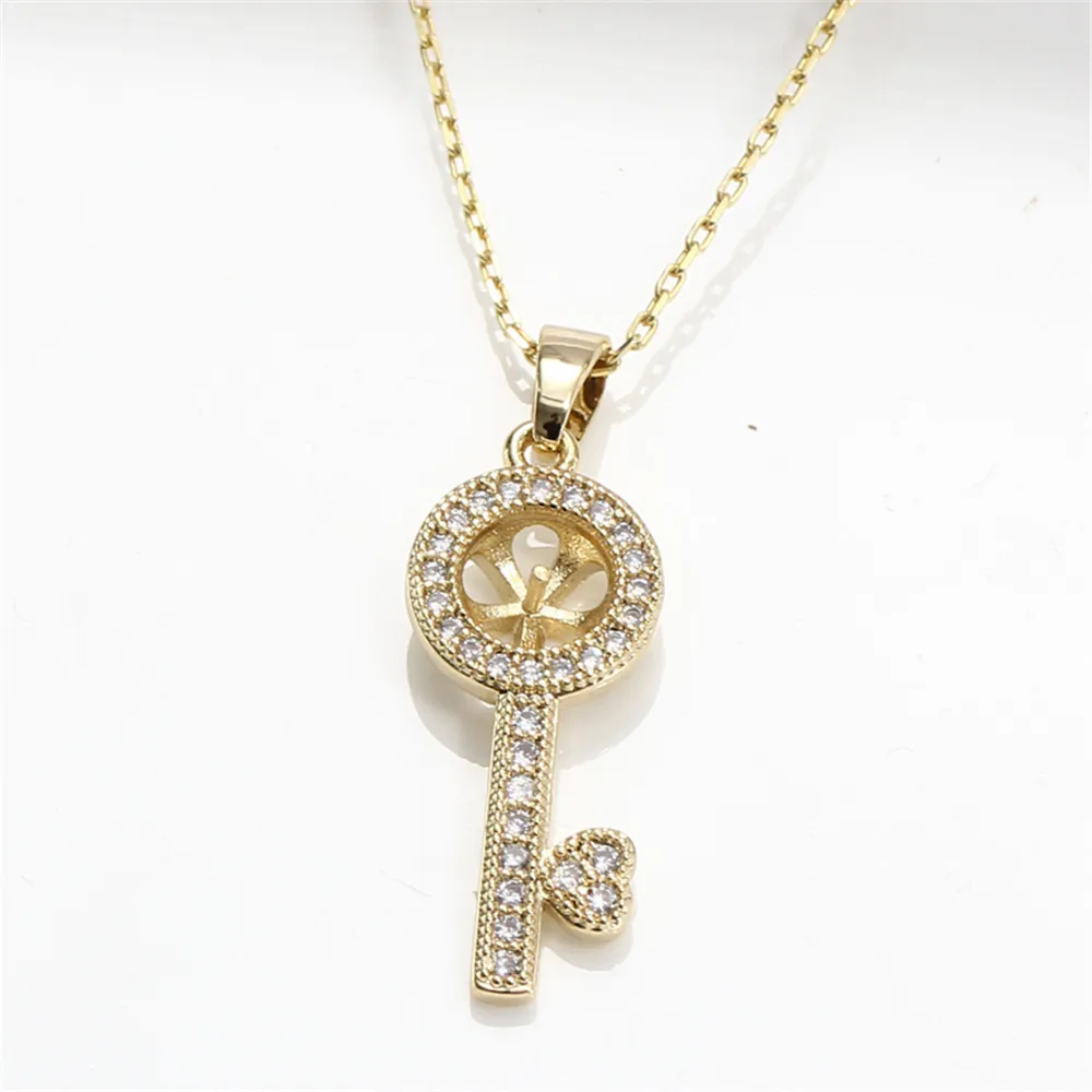 14K Gold Pearl Pendant Empty Holder Plating True K Gold Craft Key Zircon Simple Necklace DIY Accessories