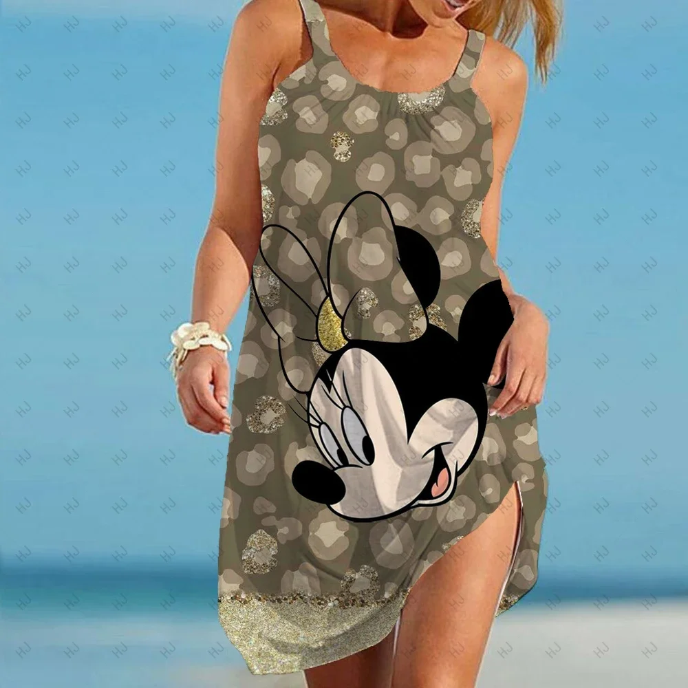 Disney Mickey Mouse Print Women Dress Vintage Woman Beach Dress Sling Midi Sleeveless Dresses Boho Girls Streetwear Night Dress 3