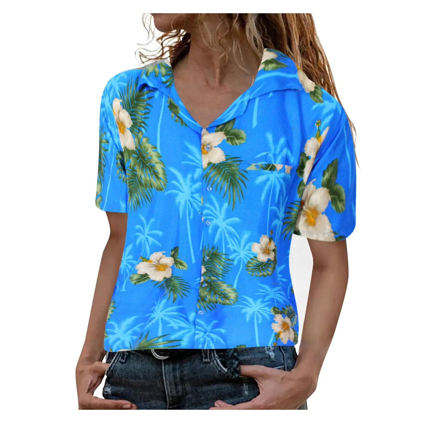 FAYALEQ Womens Summer Hawaiian Shirts Soft Cool Floral Tropical